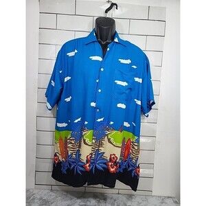 Hawaiian Mens XL Blue Shirt Vacation Cruise Resort Beach Party Button Down